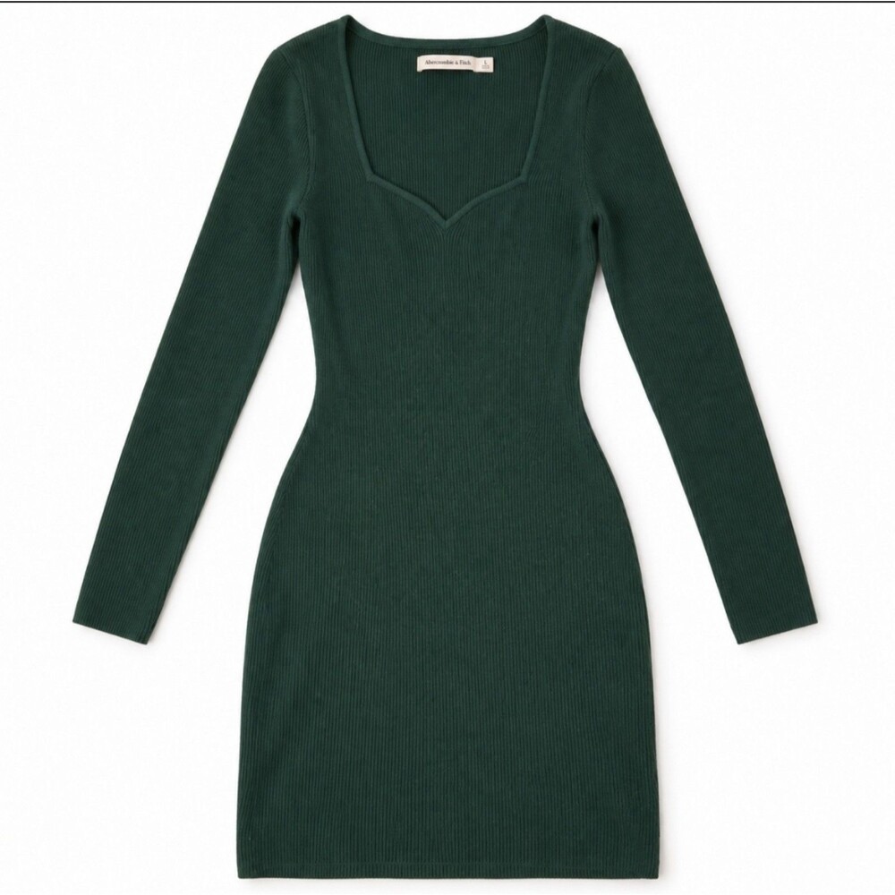 Abercrombie & Fitch Green Ribbed Long Sleeve Sweater Mini Dress Size L T
